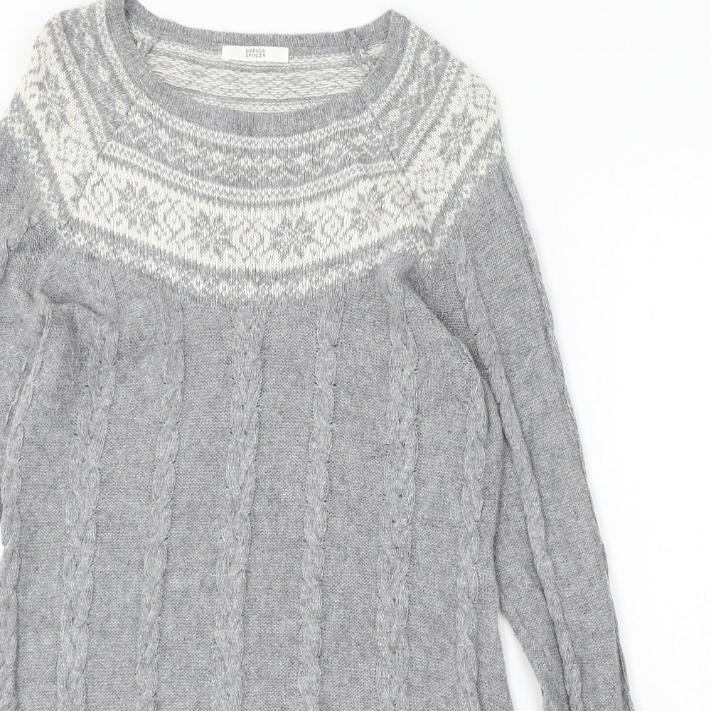 Marks and Spencer Womens Grey Viscose Jumper Dress Size 14 Round Neck