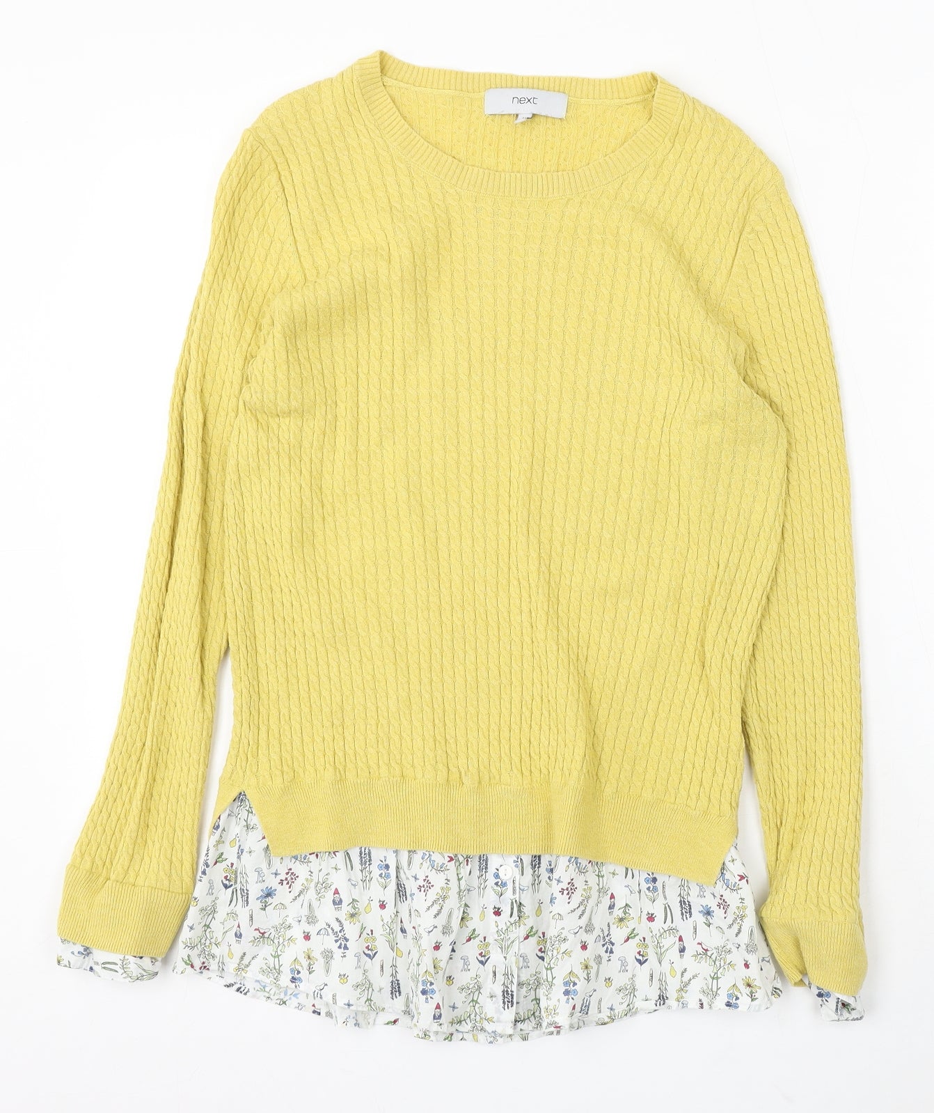 NEXT Womens Yellow Round Neck Cotton Pullover Jumper Size 14