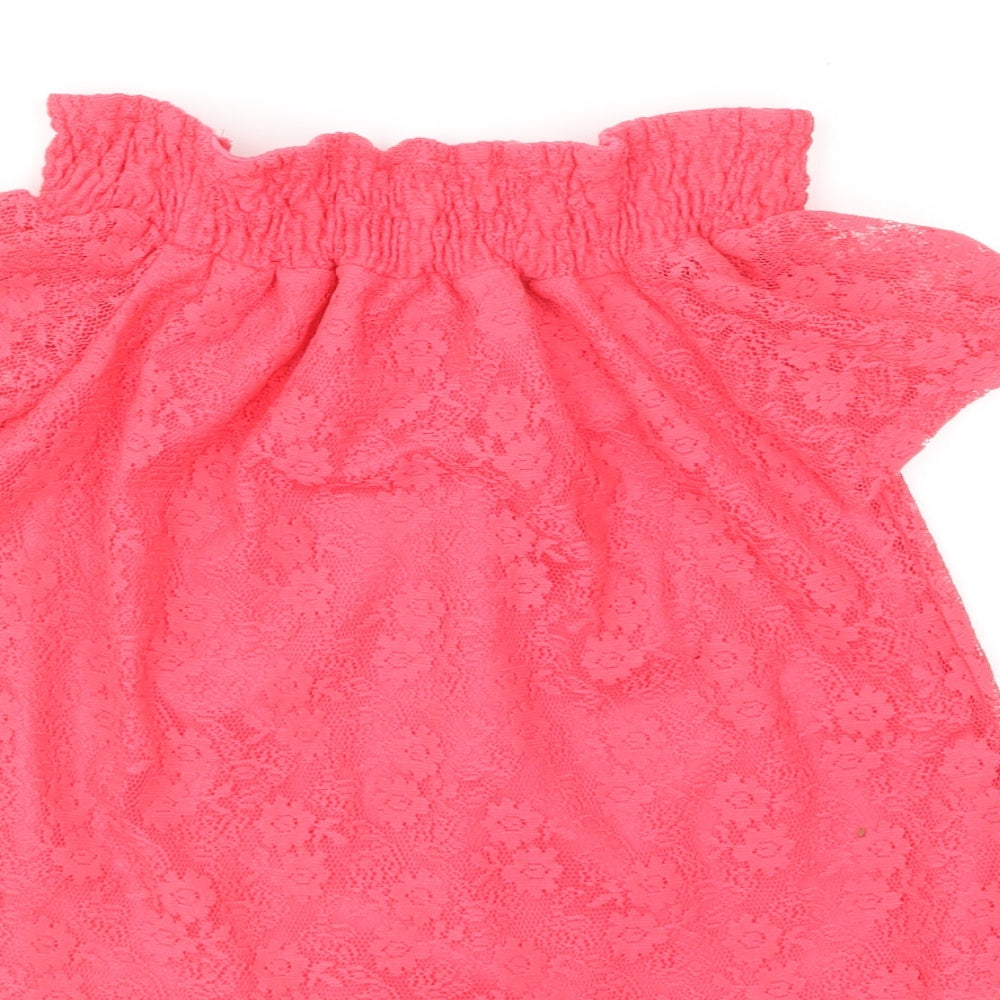 Primark Girls Pink Polyester Basic T-Shirt Size 10-11 Years Off the Shoulder