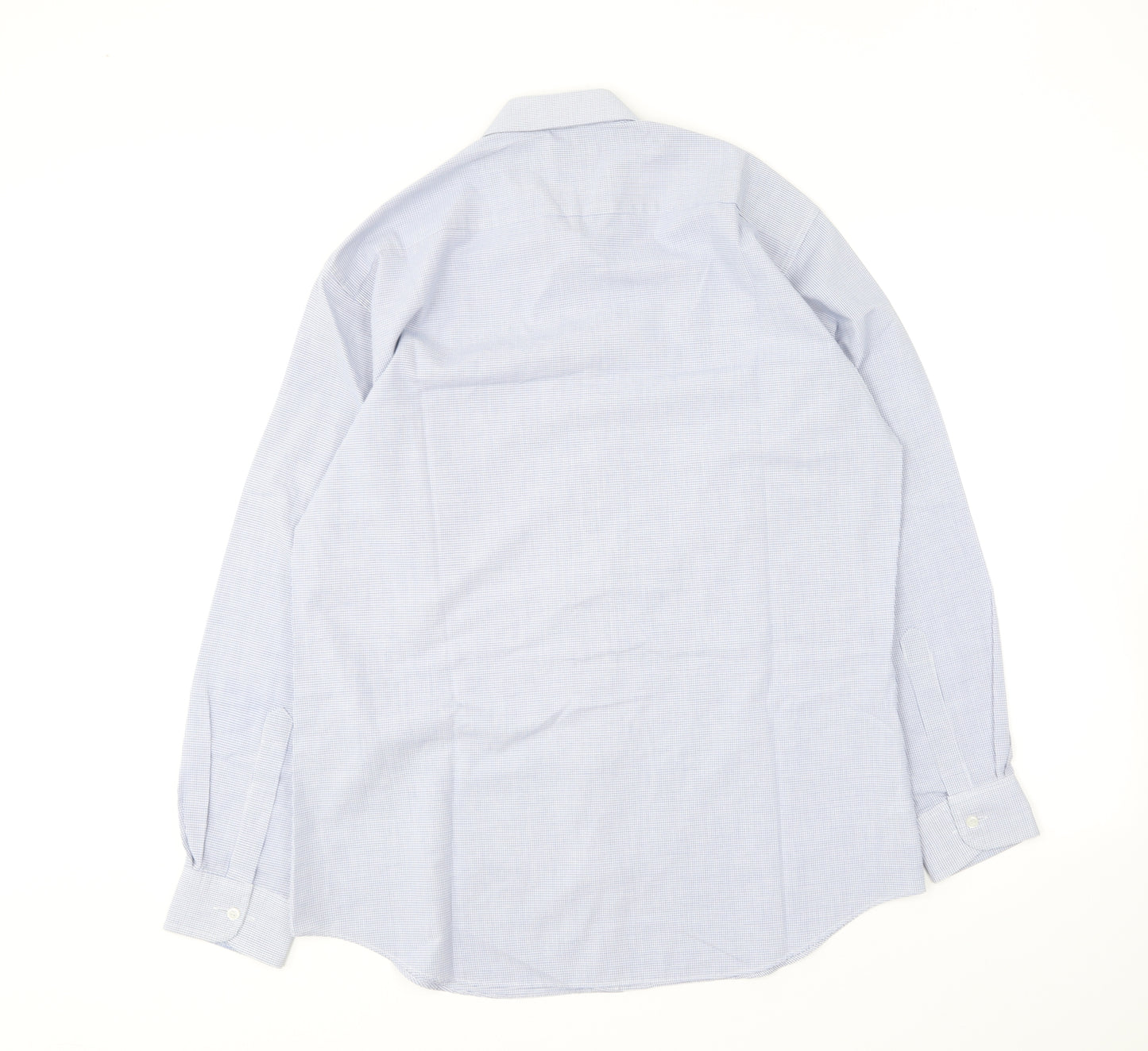 Marks and Spencer Mens Blue Check Cotton Dress Shirt Size 15.5 Collared