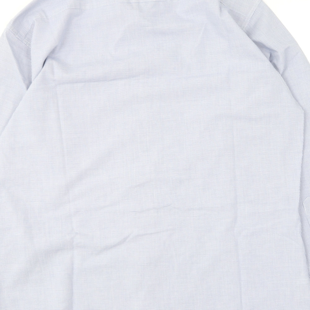 Marks and Spencer Mens Blue Check Cotton Dress Shirt Size 15.5 Collared
