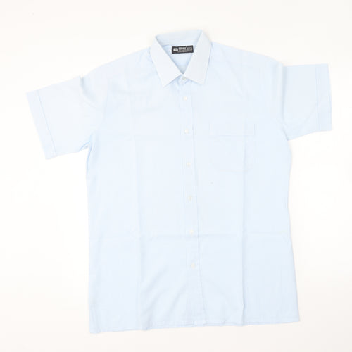 St Michael Mens Blue Polyester Button-Up Size 15.5 Collared