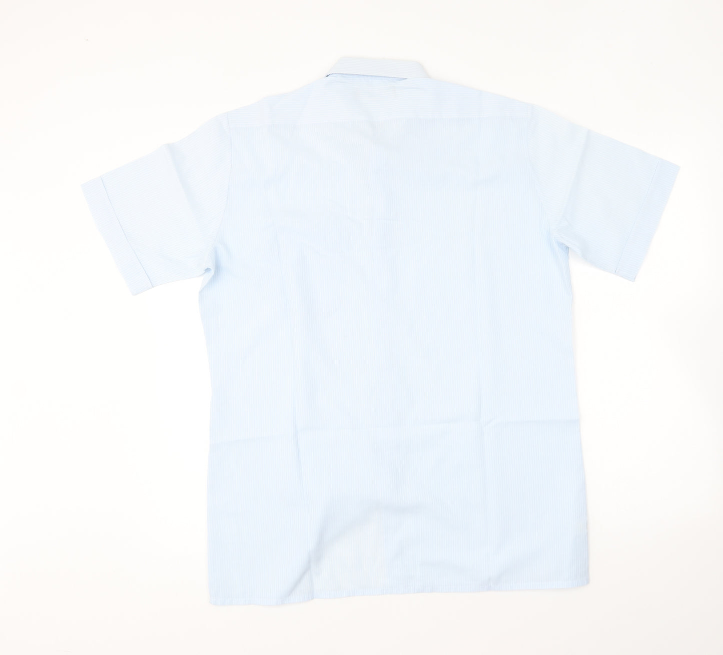 St Michael Mens Blue Polyester Button-Up Size 15.5 Collared