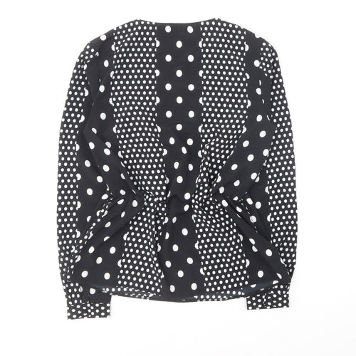 Lipsy Womens Black Polka Dot Polyester Basic Blouse Size 8 V-Neck