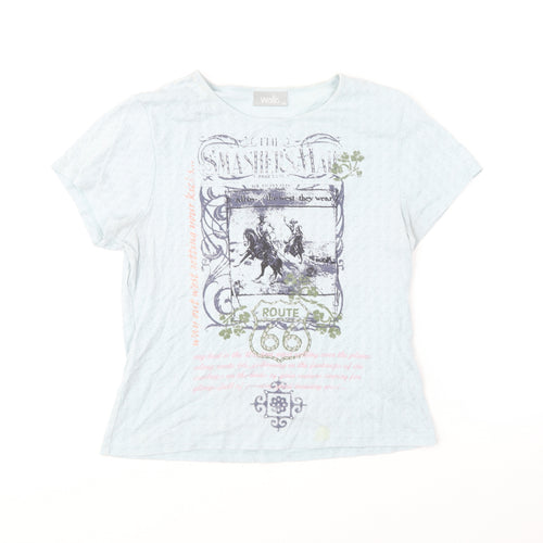 Wallis Womens Blue Cotton Basic T-Shirt Size 16 Round Neck