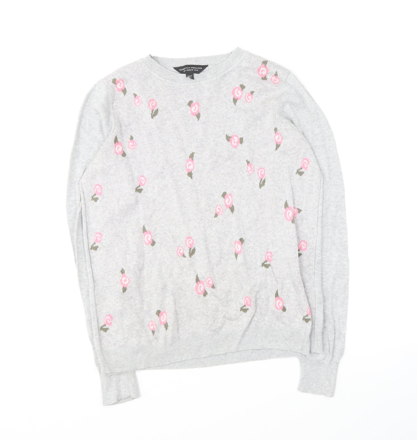 Dorothy Perkins Womens Grey Crew Neck Floral Cotton Pullover Jumper Size 10