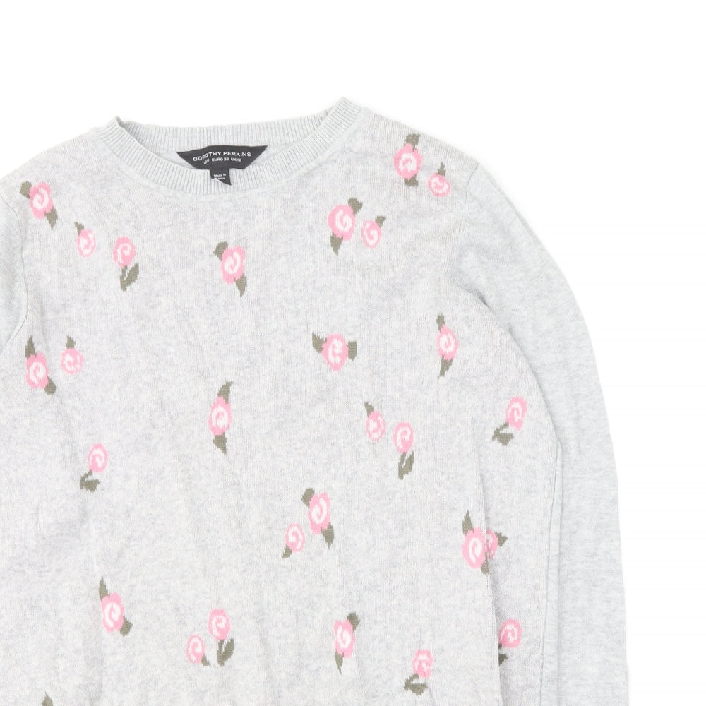 Dorothy Perkins Womens Grey Crew Neck Floral Cotton Pullover Jumper Size 10