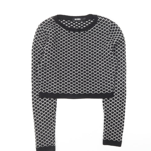 Missguided Womens Black Round Neck Argyle/Diamond Acrylic Pullover Jumper Size S - Cropped