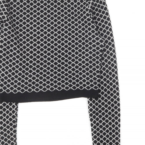 Missguided Womens Black Round Neck Argyle/Diamond Acrylic Pullover Jumper Size S - Cropped