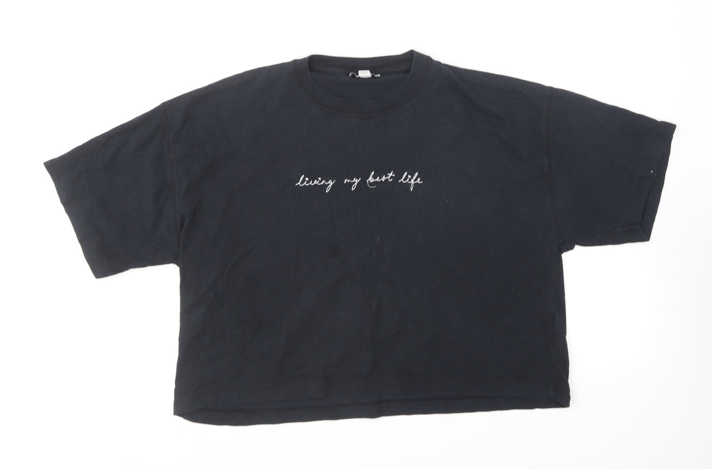 Topshop Womens Black Polyester Cropped T-Shirt Size M Round Neck - Living my best life.