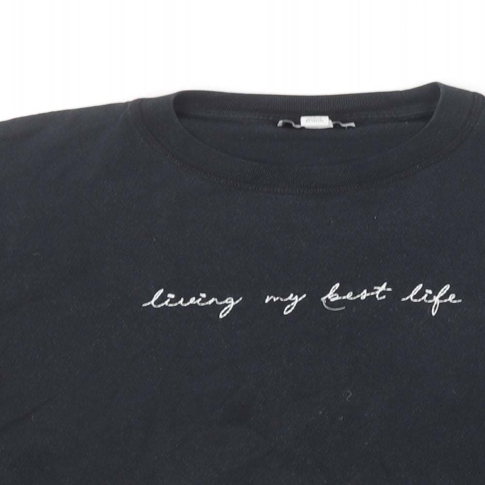Topshop Womens Black Polyester Cropped T-Shirt Size M Round Neck - Living my best life.