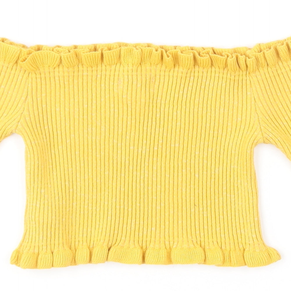 New Look Girls Yellow Off the Shoulder Acrylic Pullover Jumper Size 12-13 Years