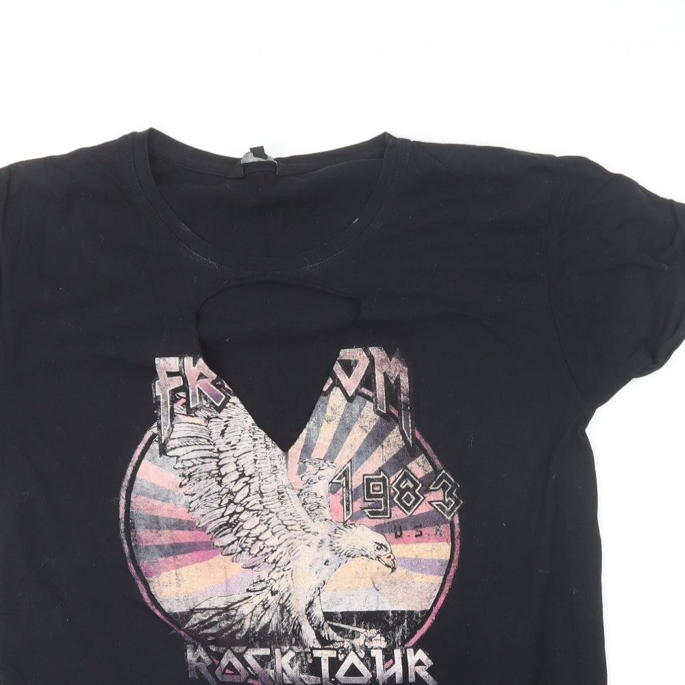 New Look Womens Black Cotton Basic T-Shirt Size 10 Round Neck