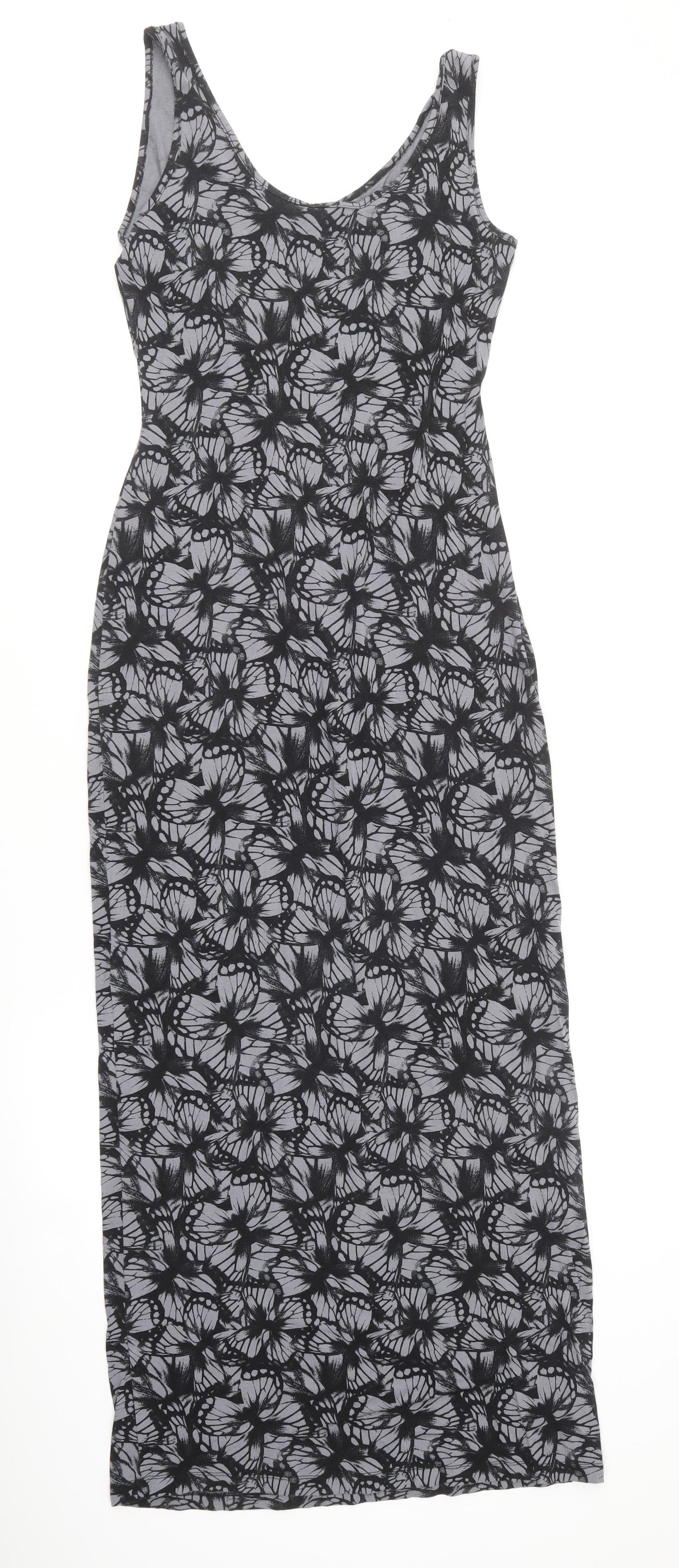 F&F Womens Grey Floral Viscose Bodycon Size 12 Round Neck
