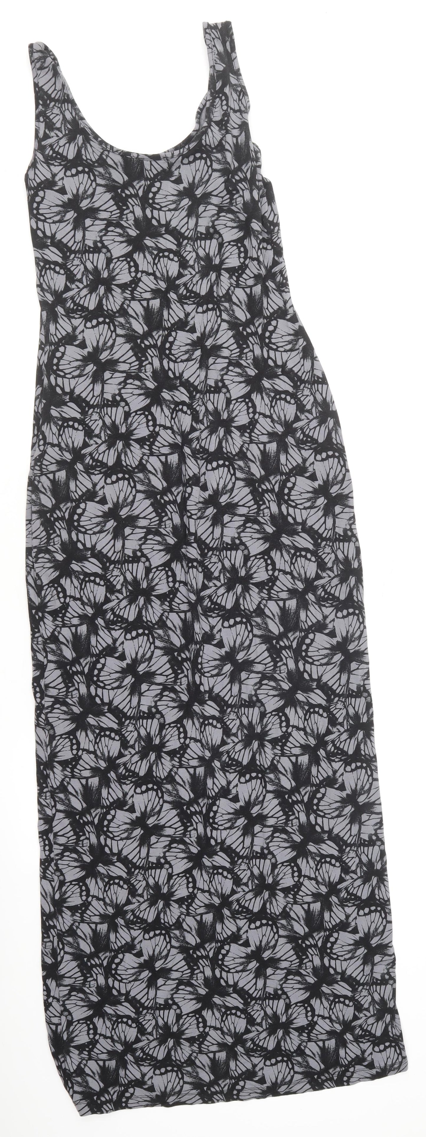 F&F Womens Grey Floral Viscose Bodycon Size 12 Round Neck