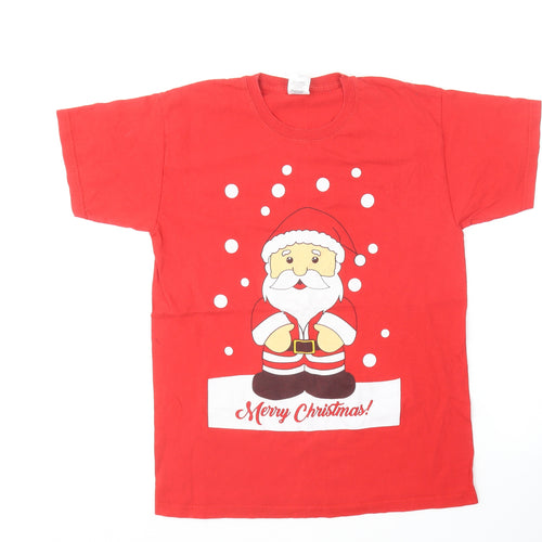 Fruit of the Loom Womens Red Cotton Basic T-Shirt Size S Round Neck - Christmas Santa