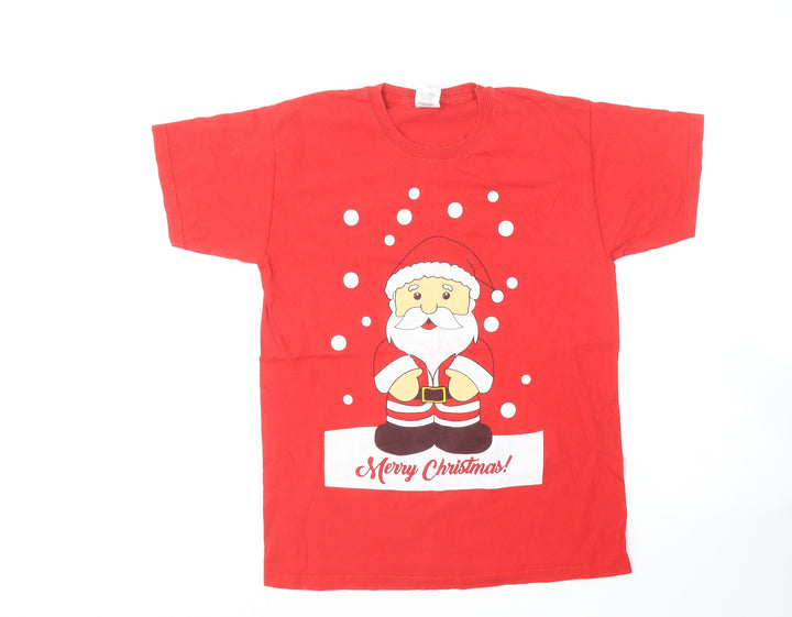 Fruit of the Loom Womens Red Cotton Basic T-Shirt Size S Round Neck - Christmas Santa