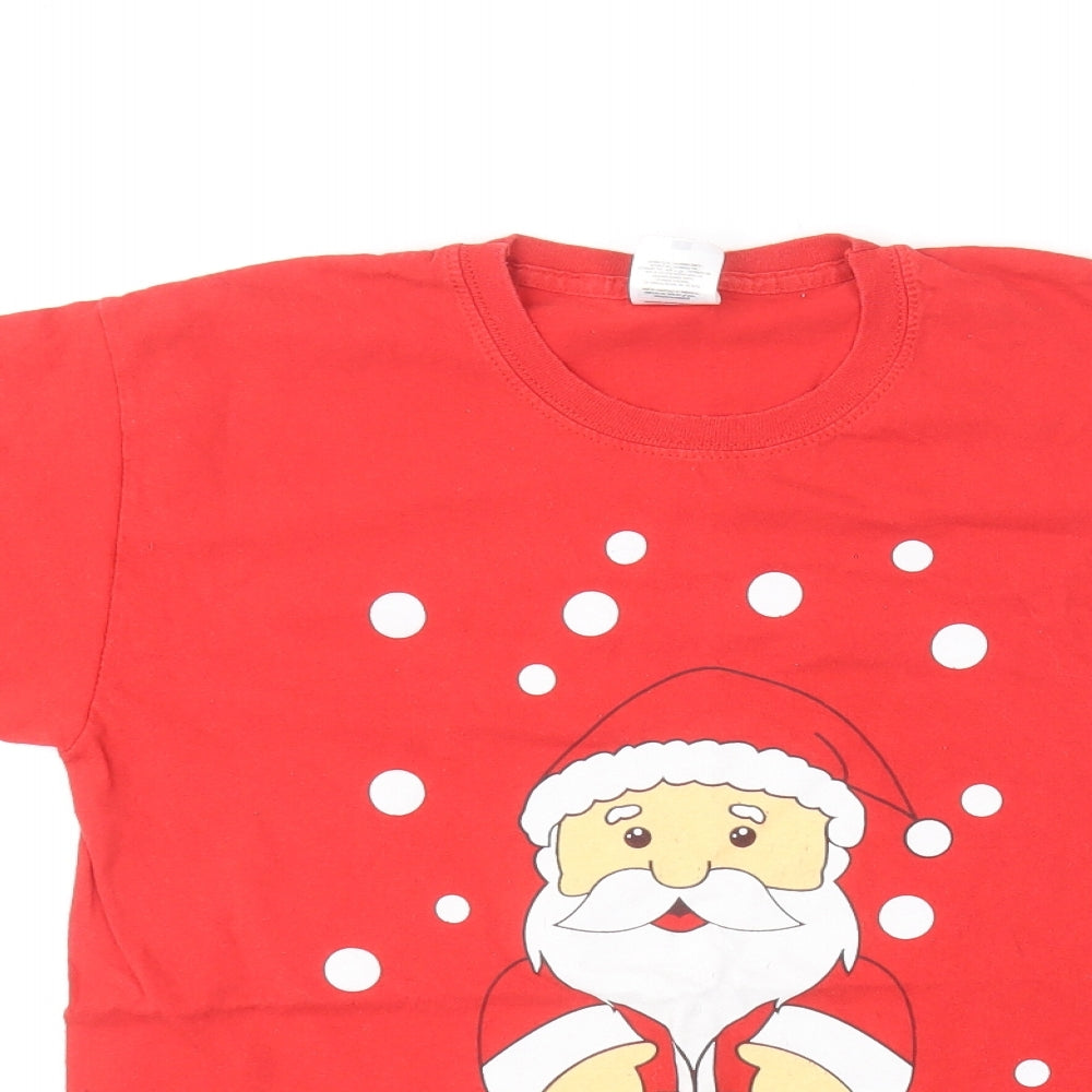 Fruit of the Loom Womens Red Cotton Basic T-Shirt Size S Round Neck - Christmas Santa