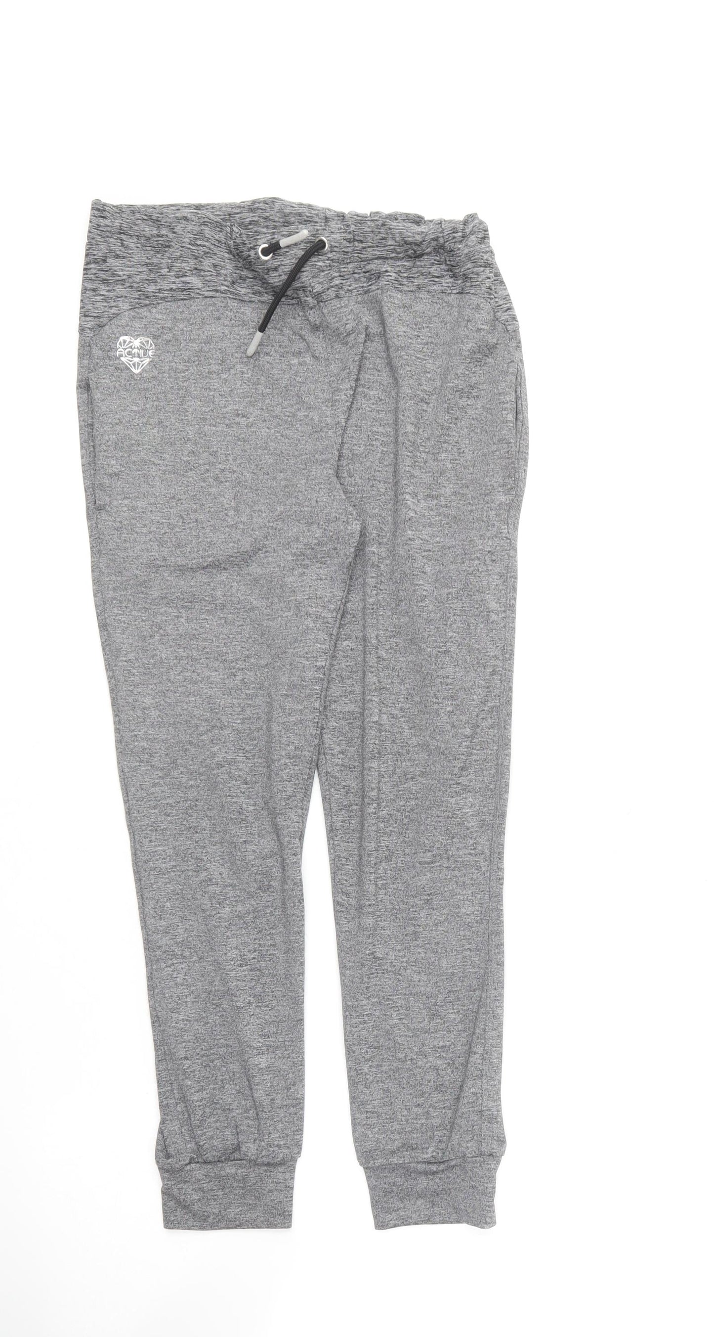 F&F Girls Grey Polyester Jogger Trousers Size 9-10 Years Regular Tie