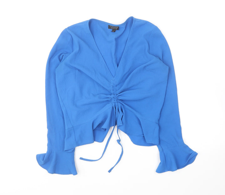Topshop Womens Blue Polyester Basic Blouse Size 6 V-Neck