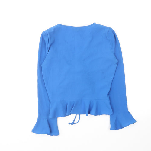 Topshop Womens Blue Polyester Basic Blouse Size 6 V-Neck