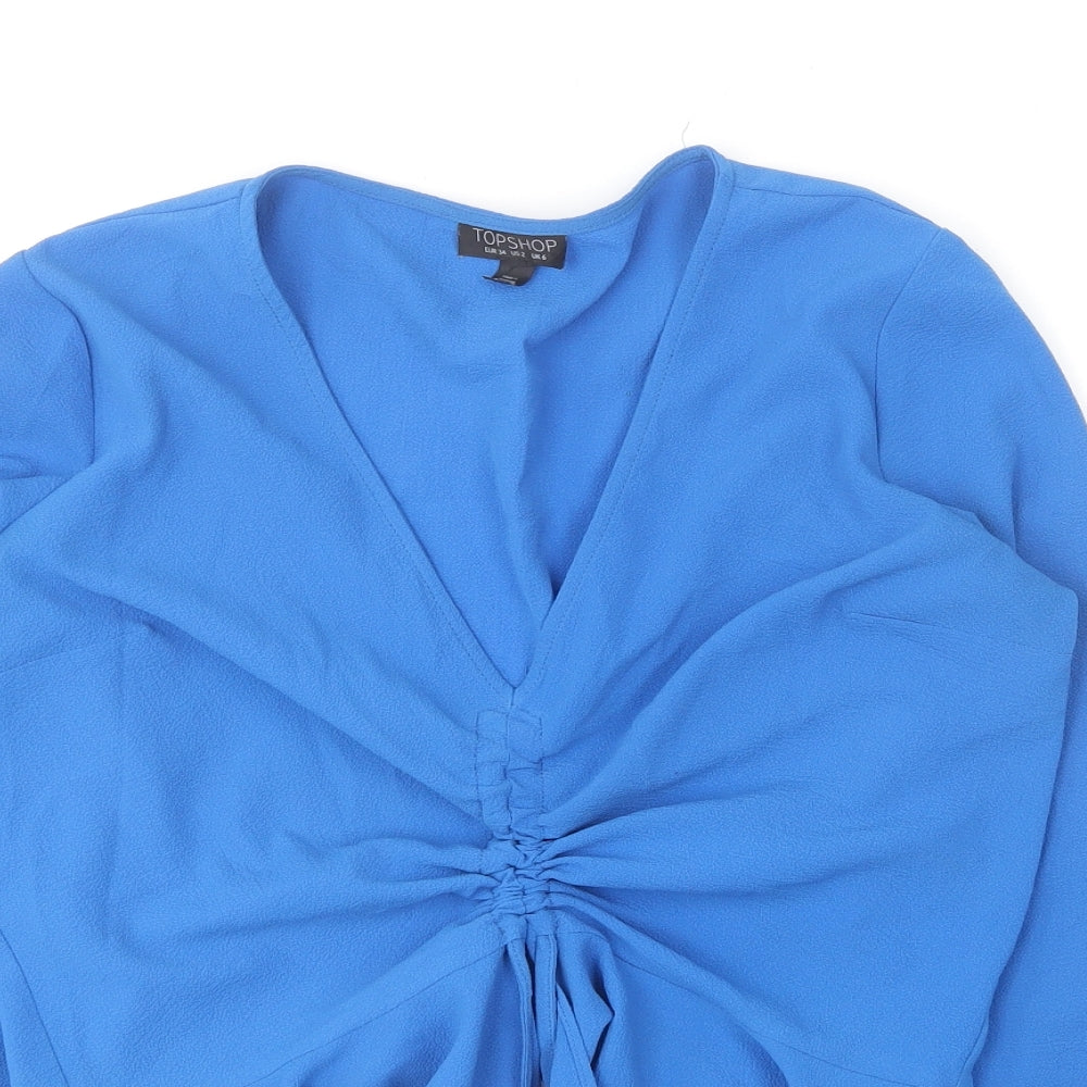 Topshop Womens Blue Polyester Basic Blouse Size 6 V-Neck