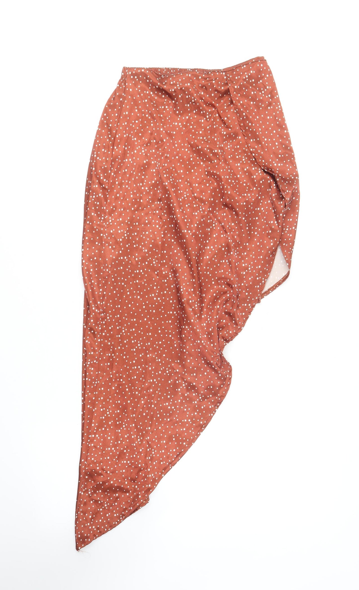 PRETTYLITTLETHING Womens Brown Polka Dot Polyester Wrap Skirt Size 4