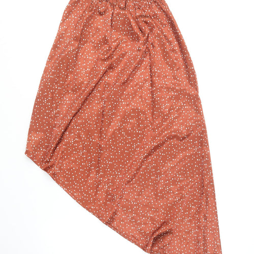 PRETTYLITTLETHING Womens Brown Polka Dot Polyester Wrap Skirt Size 4