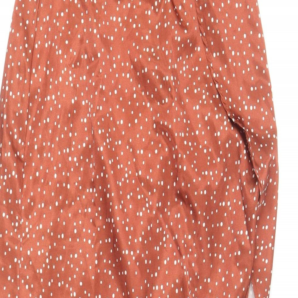 PRETTYLITTLETHING Womens Brown Polka Dot Polyester Wrap Skirt Size 4