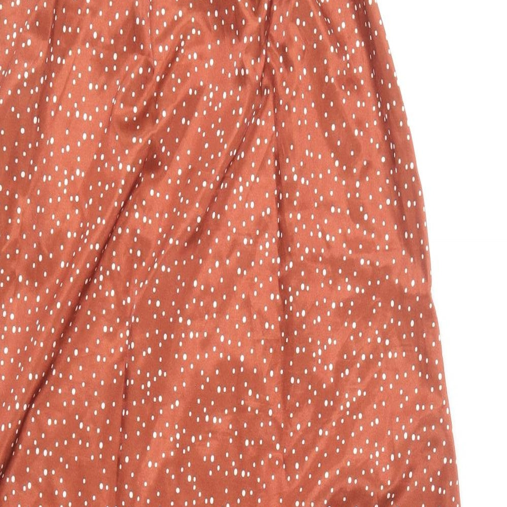 PRETTYLITTLETHING Womens Brown Polka Dot Polyester Wrap Skirt Size 4
