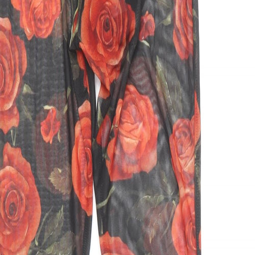 PRETTYLITTLETHING Womens Black Floral Polyester Trousers Size 4 L30 in Regular - Red Roses