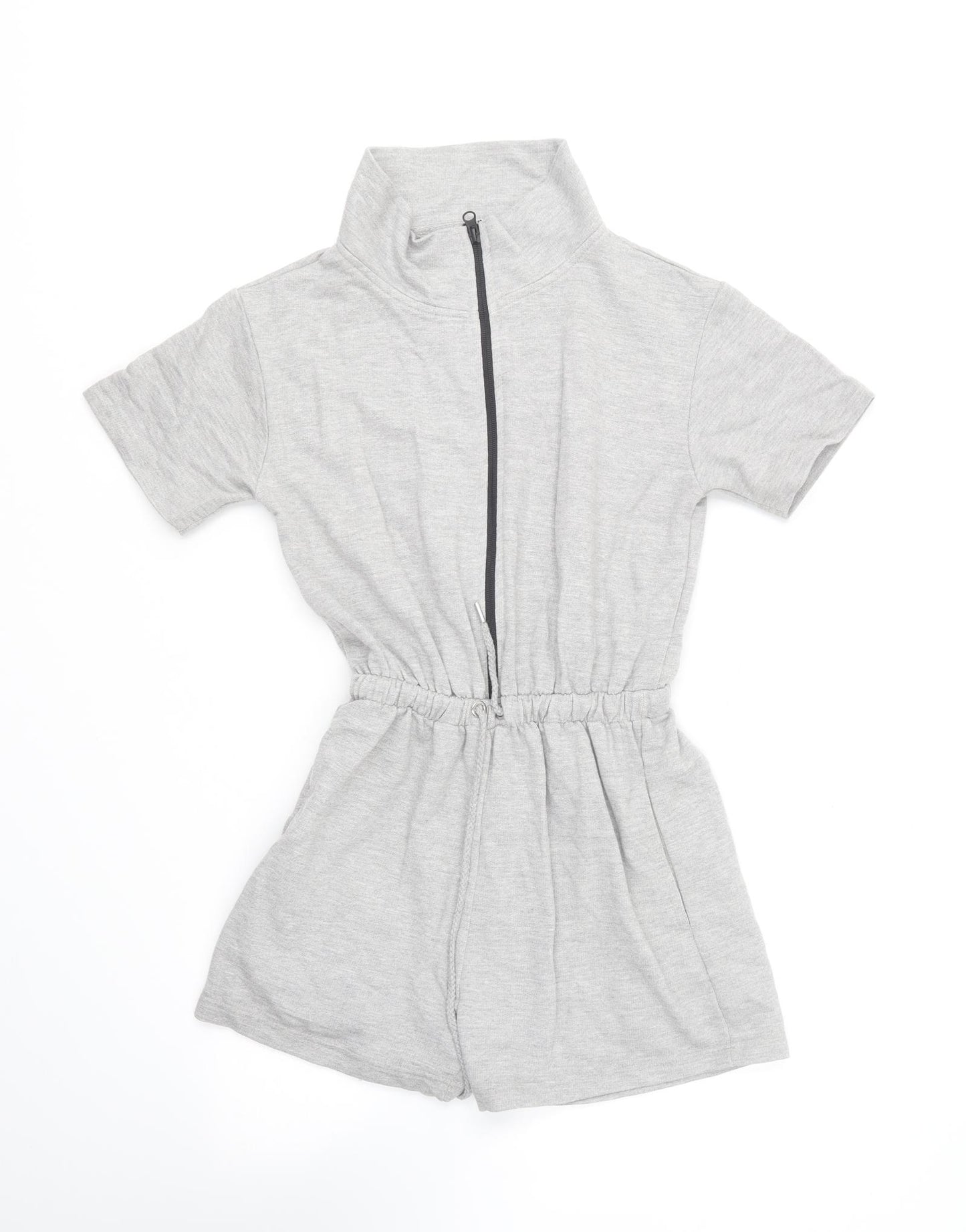 PRETTYLITTLETHING Womens Grey Cotton Playsuit One-Piece Size 4 Zip