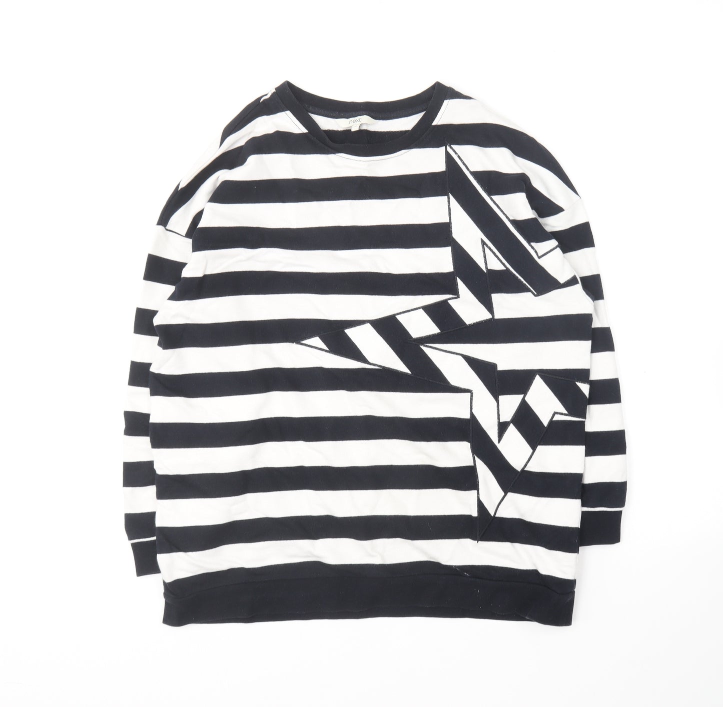 NEXT Womens Blue Round Neck Striped Cotton Pullover Jumper Size M