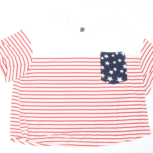 SheIn Womens Red Striped Cotton Basic T-Shirt Size 3XL Round Neck