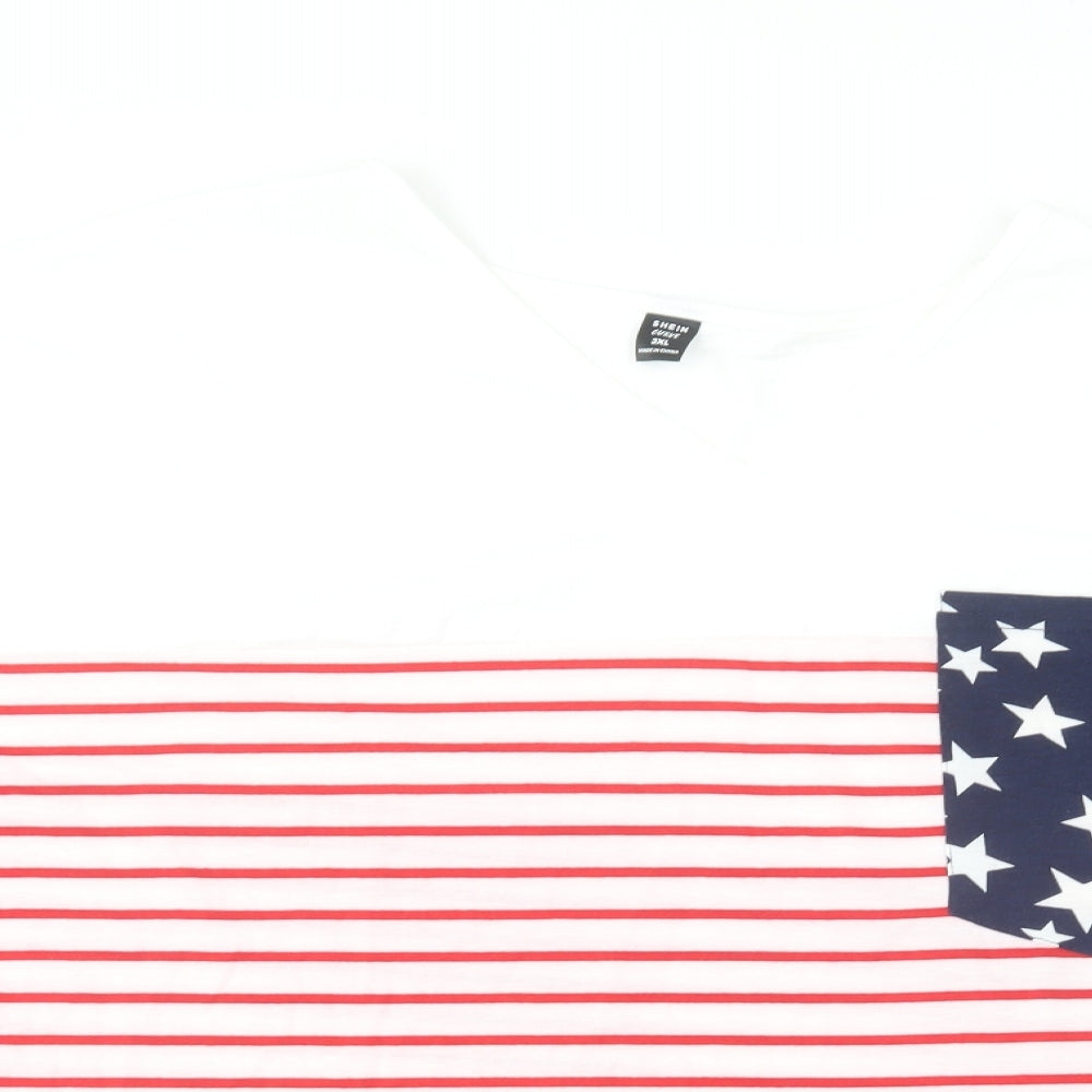 SheIn Womens Red Striped Cotton Basic T-Shirt Size 3XL Round Neck