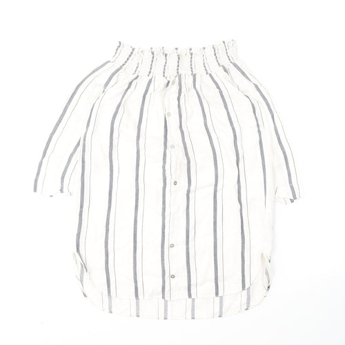 River Island Womens Ivory Striped Viscose Basic Blouse Size 6 Off the Shoulder