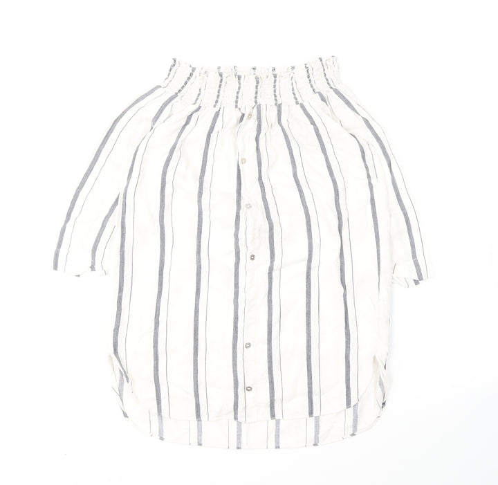 River Island Womens Ivory Striped Viscose Basic Blouse Size 6 Off the Shoulder
