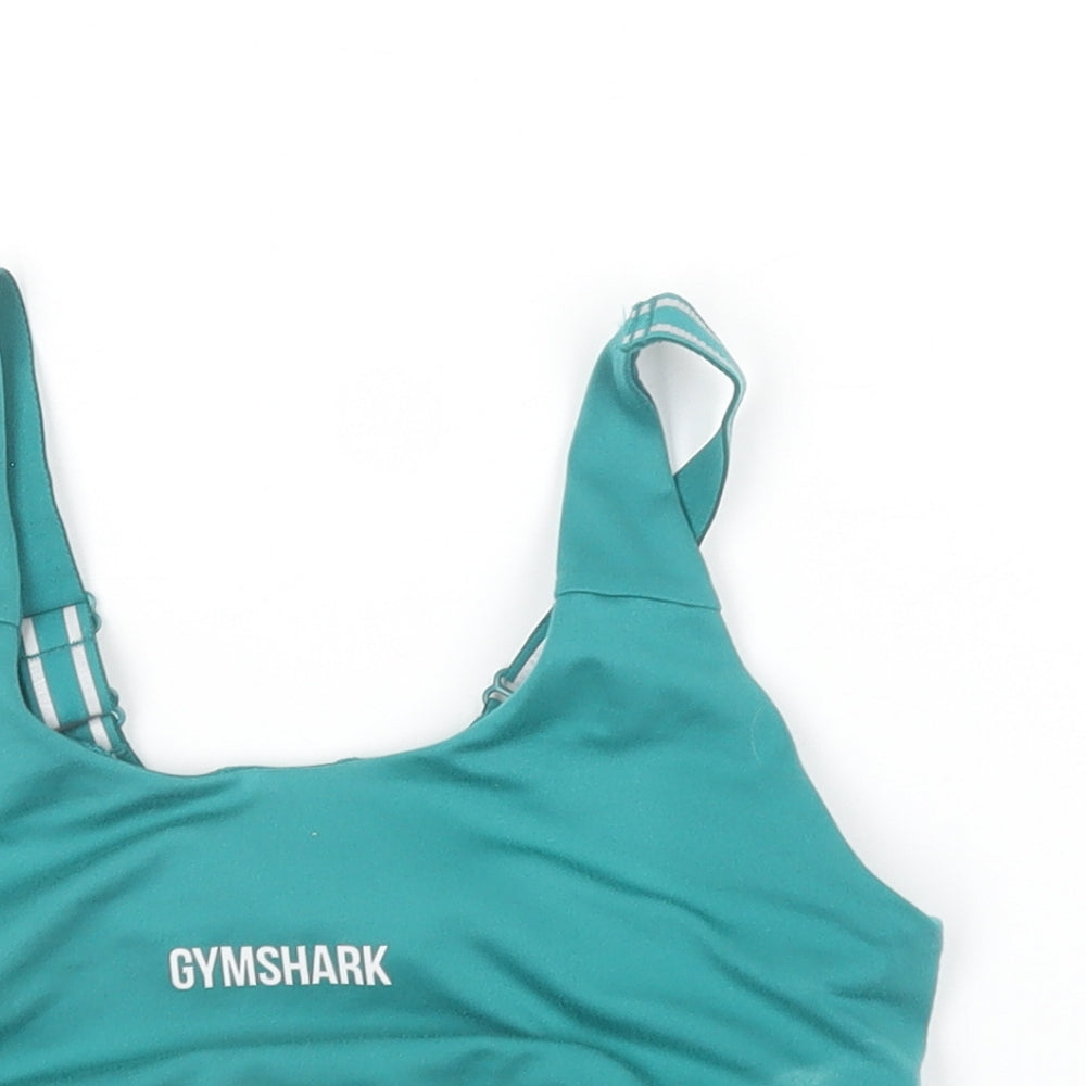 Gymshark Womens Green Polyester Cropped T-Shirt Size XS V-Neck
