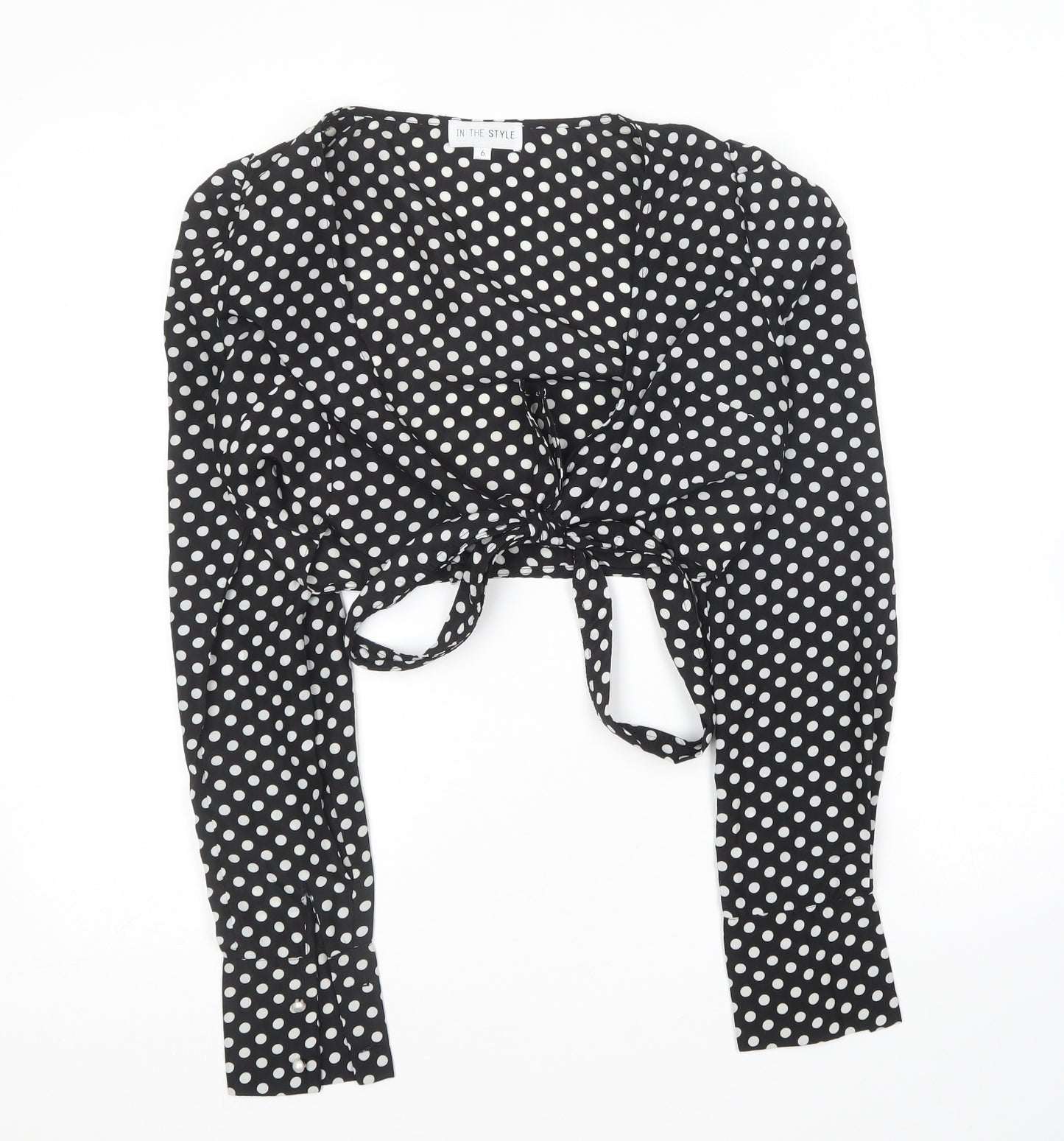 In the Style Womens Black Polka Dot Polyester Basic Blouse Size 6 V-Neck