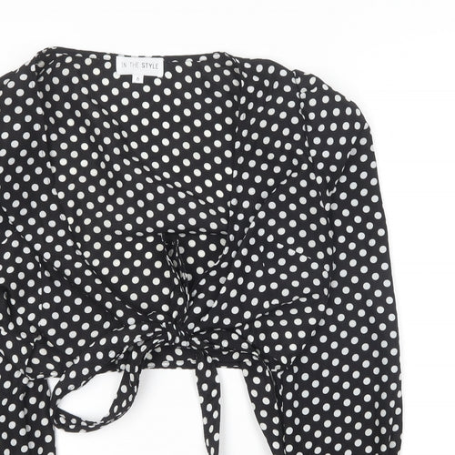 In the Style Womens Black Polka Dot Polyester Basic Blouse Size 6 V-Neck