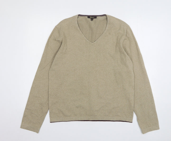 Monsoon Womens Beige V-Neck Cotton Pullover Jumper Size L