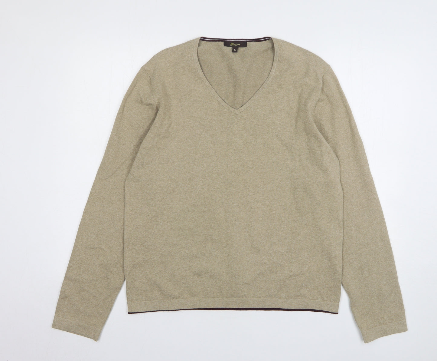 Monsoon Womens Beige V-Neck Cotton Pullover Jumper Size L