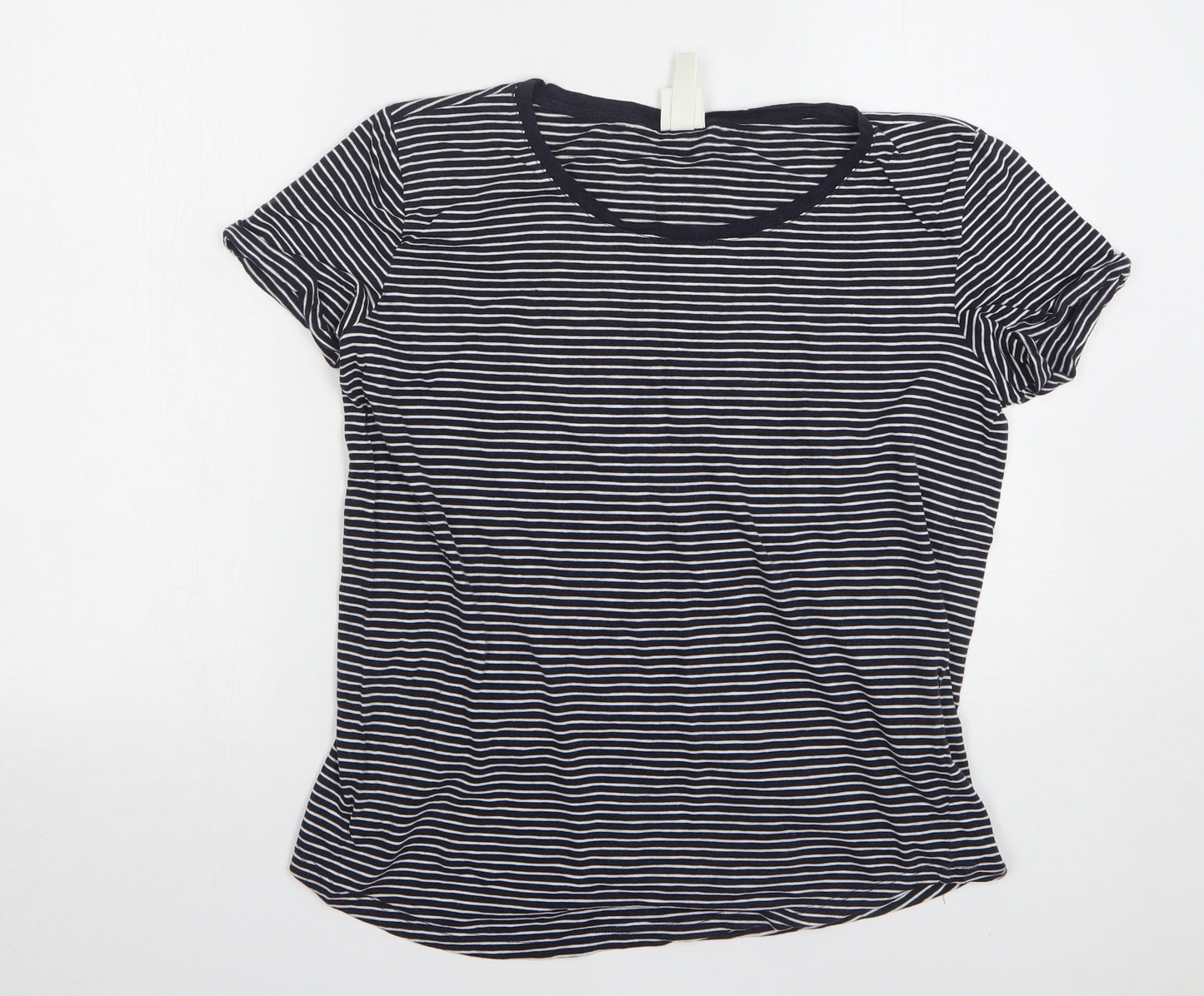 H&M Womens Black Striped Cotton Basic T-Shirt Size S Round Neck