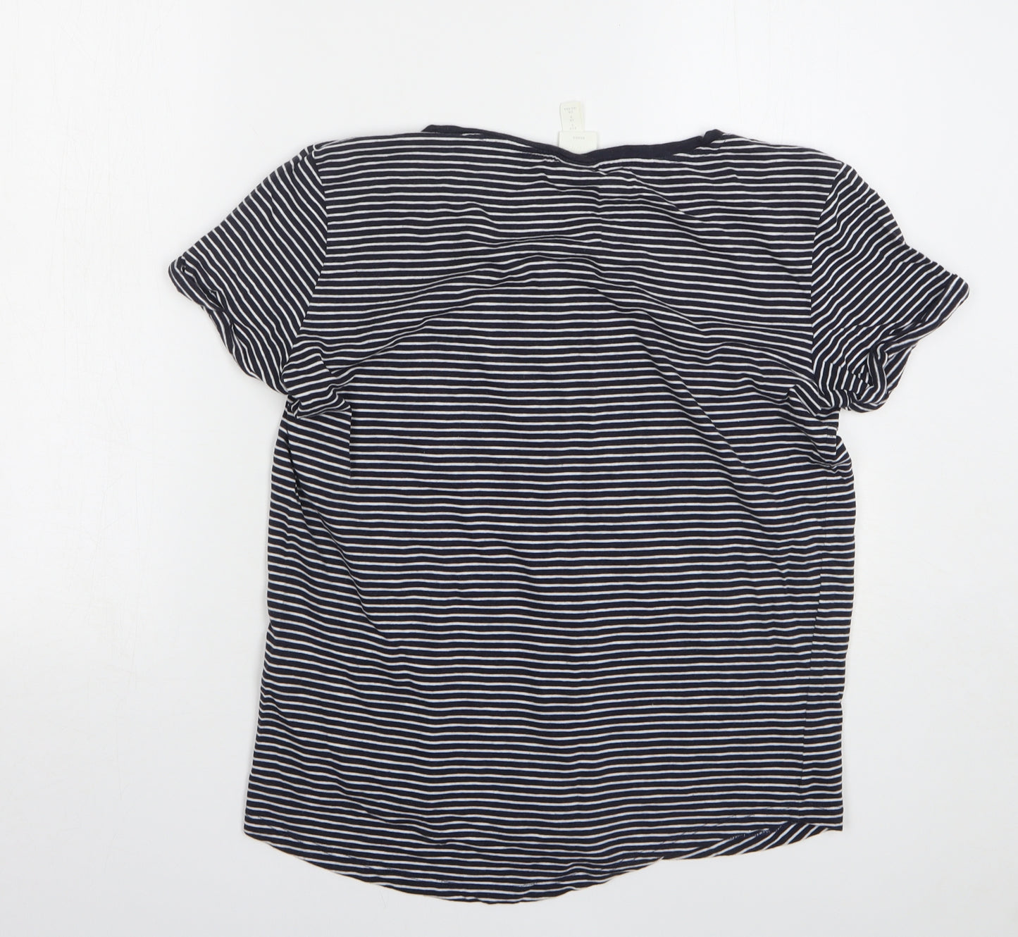 H&M Womens Black Striped Cotton Basic T-Shirt Size S Round Neck