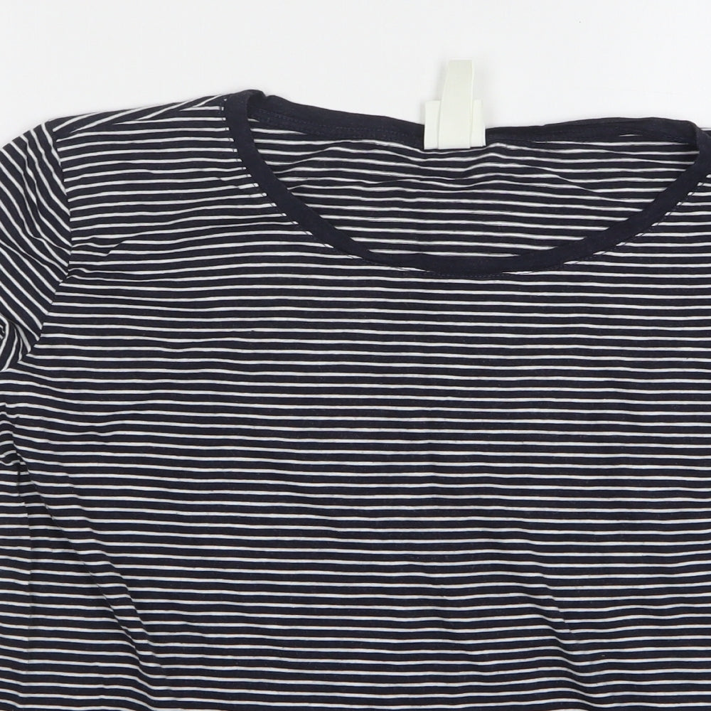 H&M Womens Black Striped Cotton Basic T-Shirt Size S Round Neck