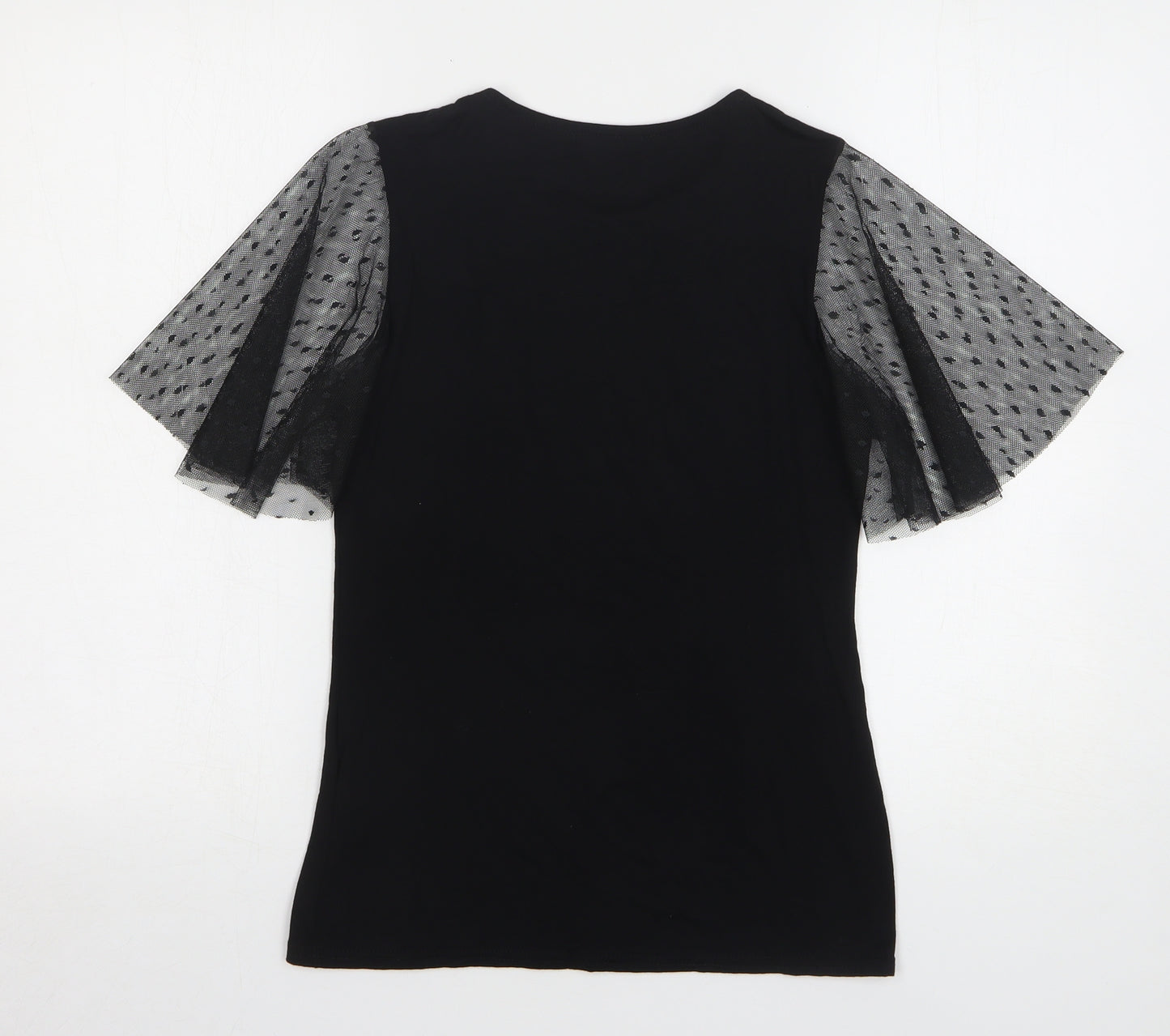 PRETTYLITTLETHING Womens Black Polka Dot Viscose Basic T-Shirt Size M Round Neck
