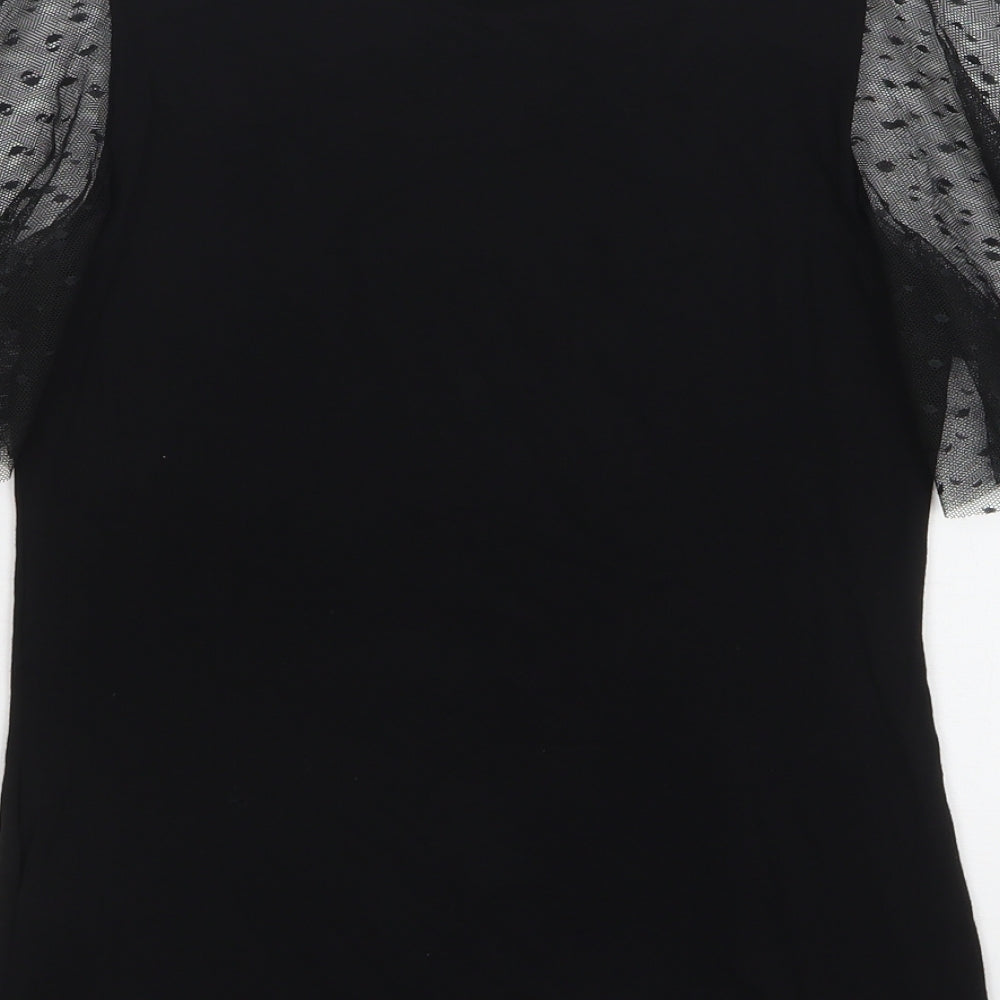 PRETTYLITTLETHING Womens Black Polka Dot Viscose Basic T-Shirt Size M Round Neck