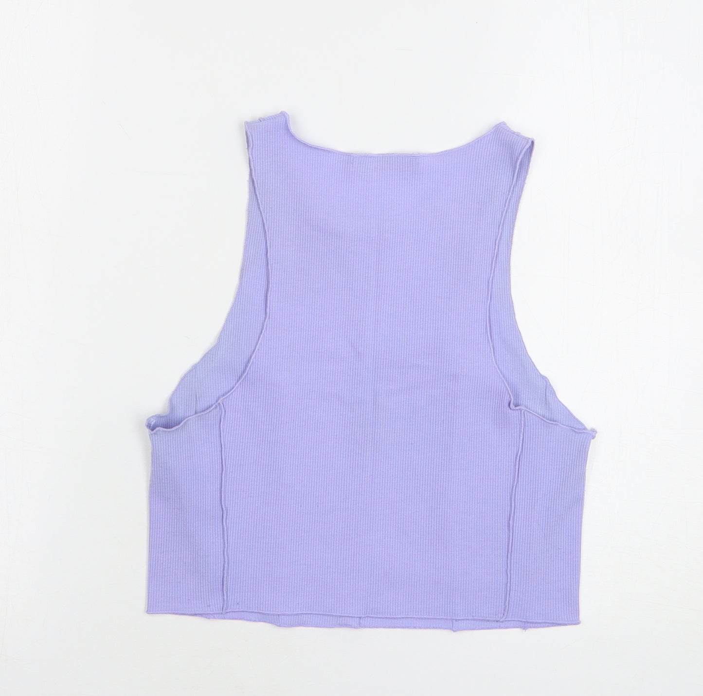 Pull&Bear Womens Purple Polyester Cropped Tank Size L Round Neck