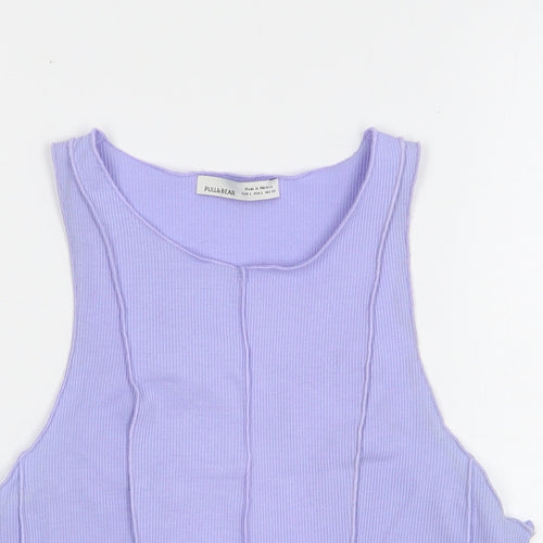 Pull&Bear Womens Purple Polyester Cropped Tank Size L Round Neck