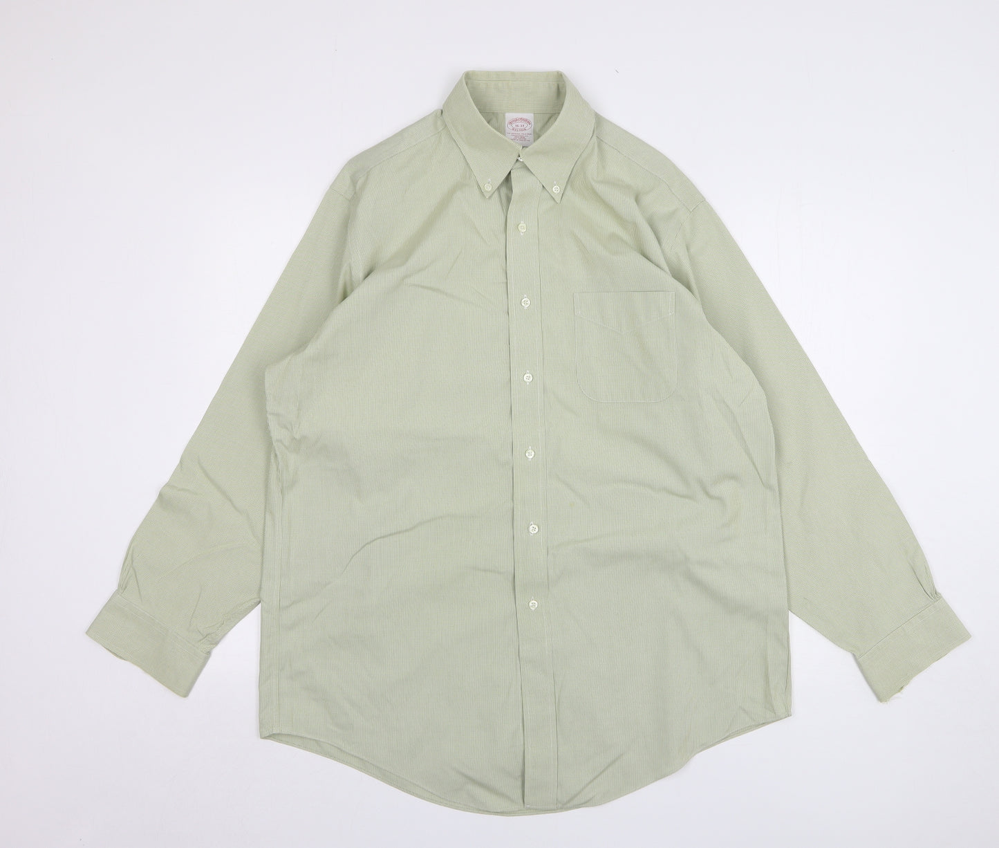 Brooks Brothers Mens Green Houndstooth Cotton Dress Shirt Size 16 Collared